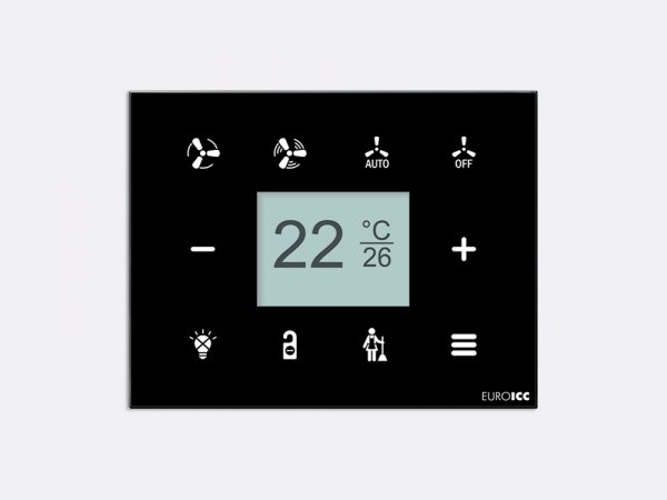 Smart Programmable Intelligent wall touch panel for Guest Room Management System, Smart Hotel Control, Home Automation and Building Automation - RD.RDA.01 - Customizable Intelligent Room Thermostat designed for wide range of Building Automation and Guest Room Management System tasks