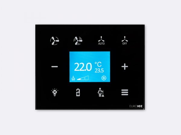 Smart Programmable Intelligent wall touch panel for Guest Room Management System, Smart Hotel Control, Home Automation and Building Automation - RD.RDA.11 - Customizable Intelligent Room Thermostat designed for wide range of Building Automation and Guest Room Management System tasks